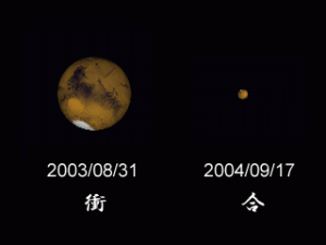 図４　衝と合での火星の見えかたの違い<br/>Stellar Navigator Ver.7
